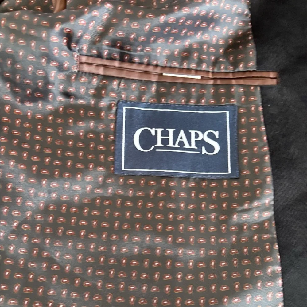 Chaps Corduroy Blazer Sports Coat Mens 44L Elbow Patches Black Paisley Lining